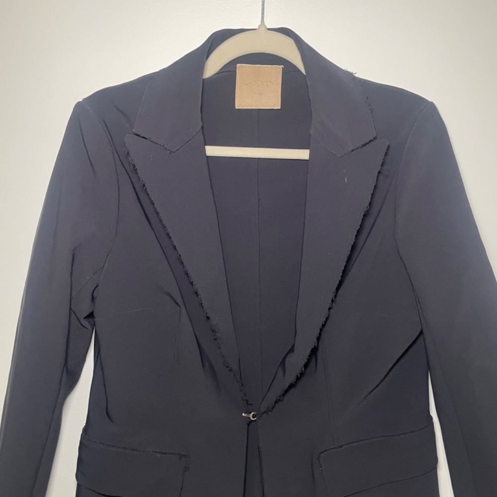 Lanvin Raw Fringe Edge Black Blazer 2011 Alber Elbaz Designer Fitted Sz 46